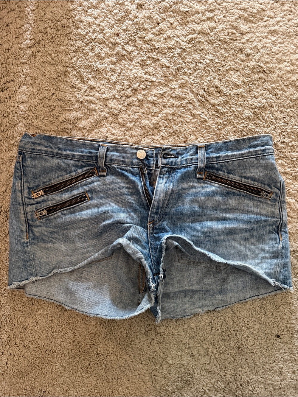 rag & bone light blue denim shorts with zipper pockets